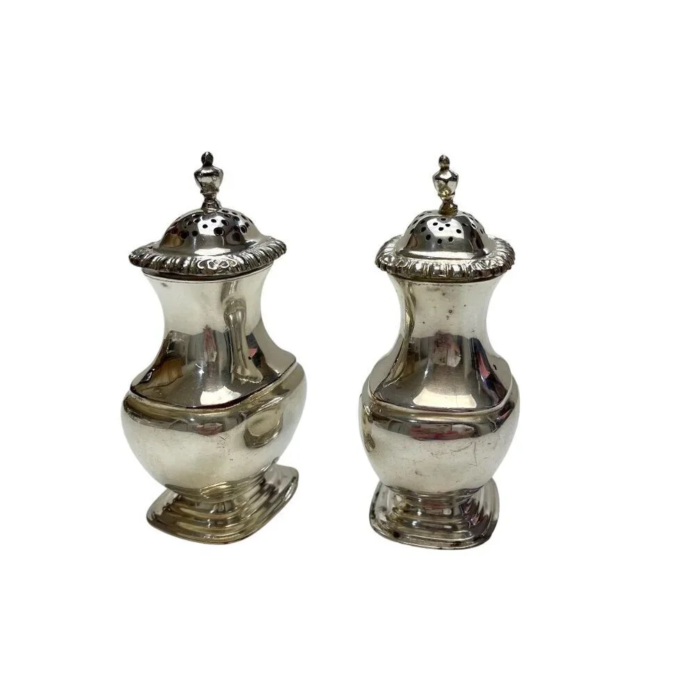 Two Silver Plate Salt Pepper Shakers Marked Super Fine EPC Electroplated Copper